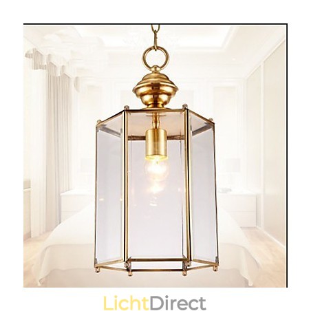 Amerikaanse landelijke kleine hanglamp, geheel van koper, enkel glas Amerikaanse landelijke kleine hanglamp, geheel van koper, enkel glas