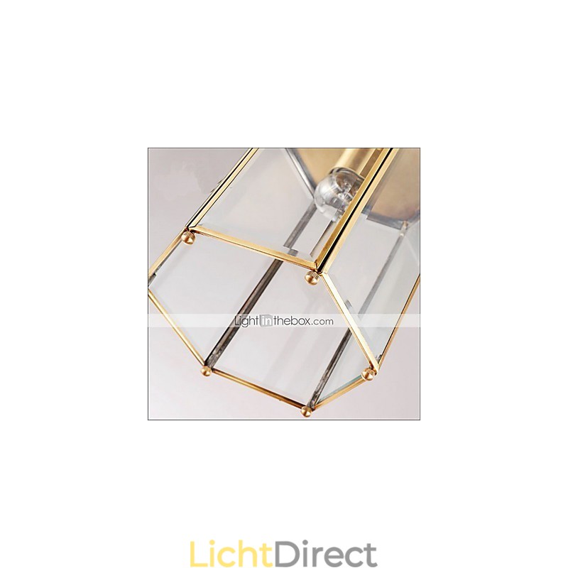 Amerikaanse landelijke kleine hanglamp, geheel van koper, enkel glas