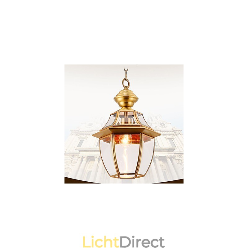 Amerikaanse landelijke kleine hanglamp, geheel van koper, enkel glas C