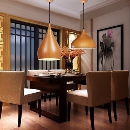 Retro hanglamp houtnerf metaal café hanglampen