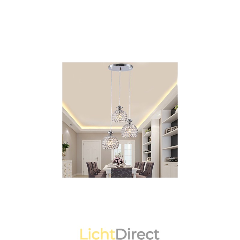 3-koppige moderne, eigentijdse kristallen hanglamp