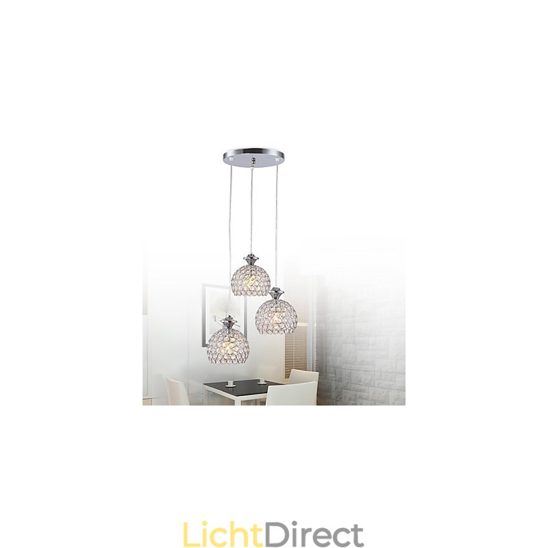 3-koppige moderne, eigentijdse kristallen hanglamp