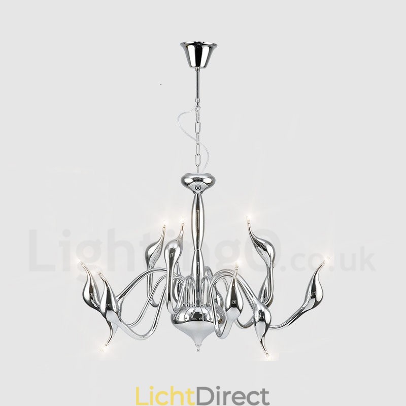 12 Lichts Moderne Zwaan Chroom Metalen Kroonluchter Hanglamp