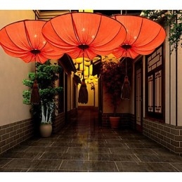 Creatieve ronde grote rode lantaarn lotusblad bruiloft festival doek kunst kroonluchter lamp licht