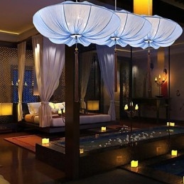 Creatieve ronde grote rode lantaarn lotusblad bruiloft festival doek kunst kroonluchter lamp licht