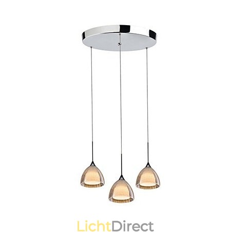 3-lichts hanglamp met twee lagen, gebarsten glas, gepolijst chroom