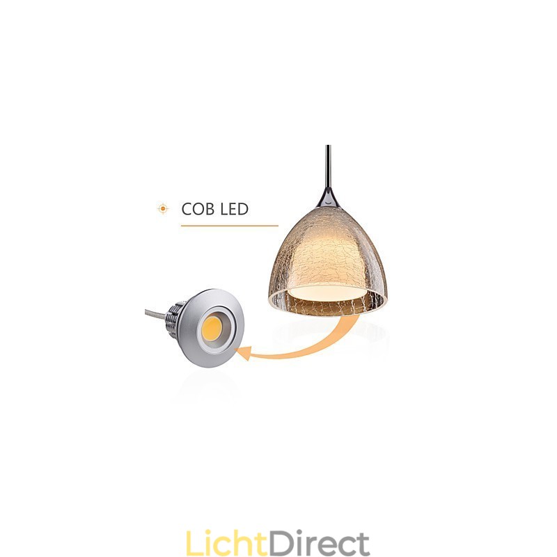 3-lichts hanglamp met twee lagen, gebarsten glas, gepolijst chroom