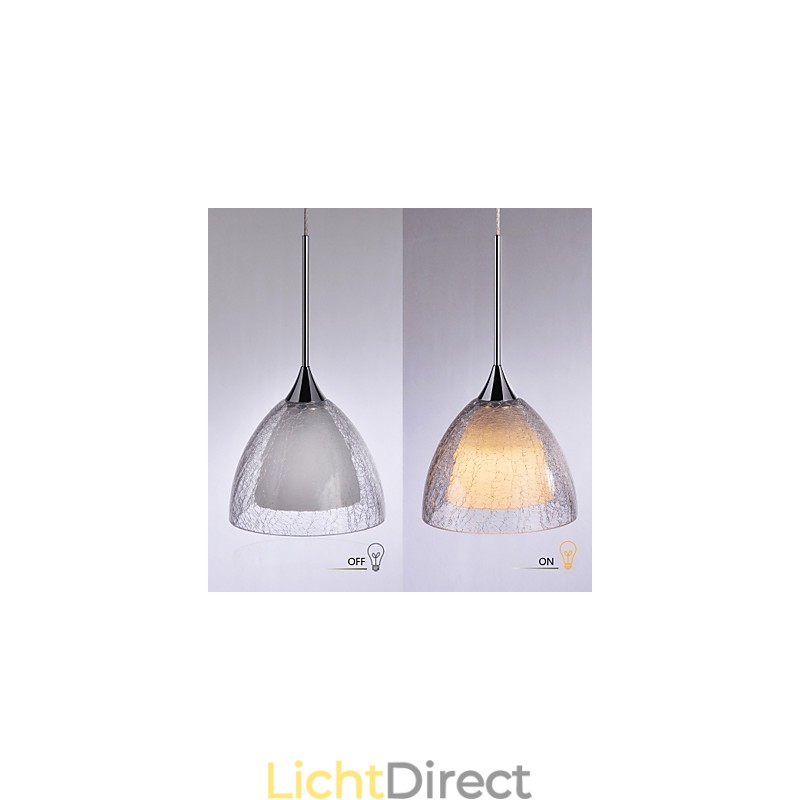 3-lichts hanglamp met twee lagen, gebarsten glas, gepolijst chroom