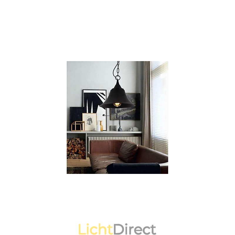 Medium Vintage Matte Zwarte Bellvormige Metalen Hanglamp