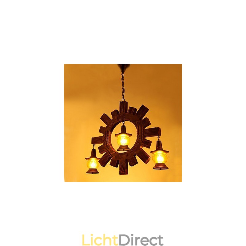 Antieke houten kroonluchter Amerikaanse landelijke woonkamer lamp lamp