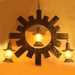 Antieke houten kroonluchter Amerikaanse landelijke woonkamer lamp lamp