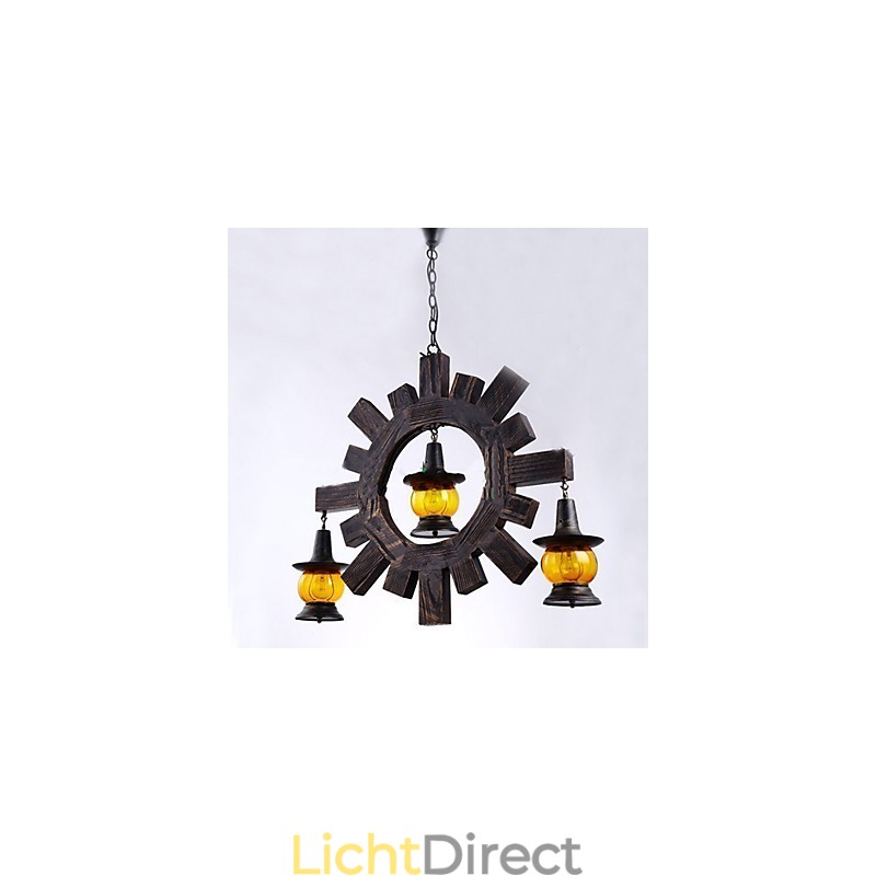 Antieke houten kroonluchter Amerikaanse landelijke woonkamer lamp lamp