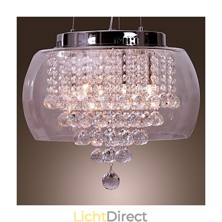 Artistieke 6-lichts kristallen hanglamp met glazen kap Artistieke 6-lichts kristallen hanglamp met glazen kap