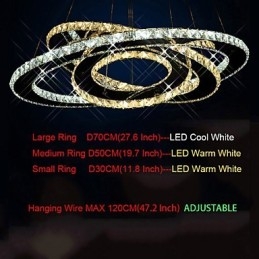Kristallen hanglamp plafond kroonluchter verlichtingsarmaturen met warm en koel wit 3 ringen