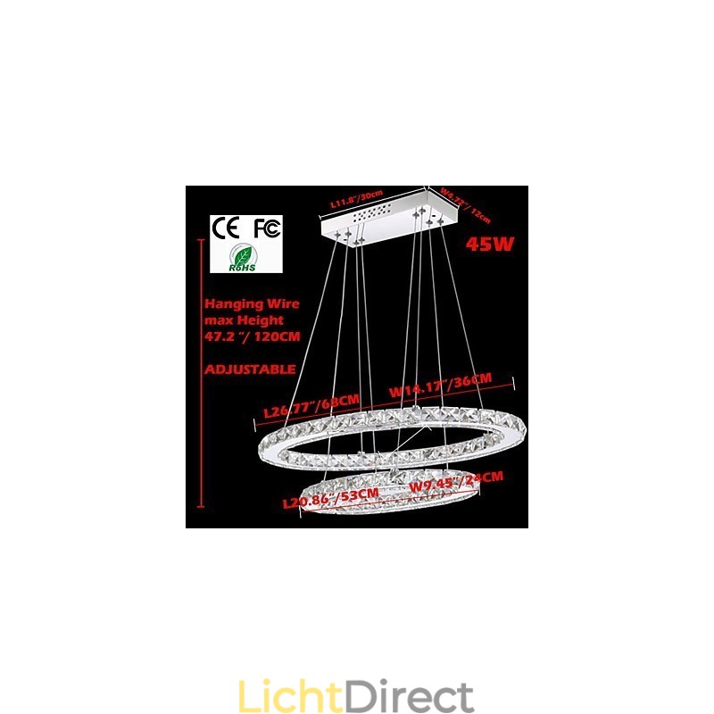 Moderne kristallen hanglamp met ovale dubbele ring voor