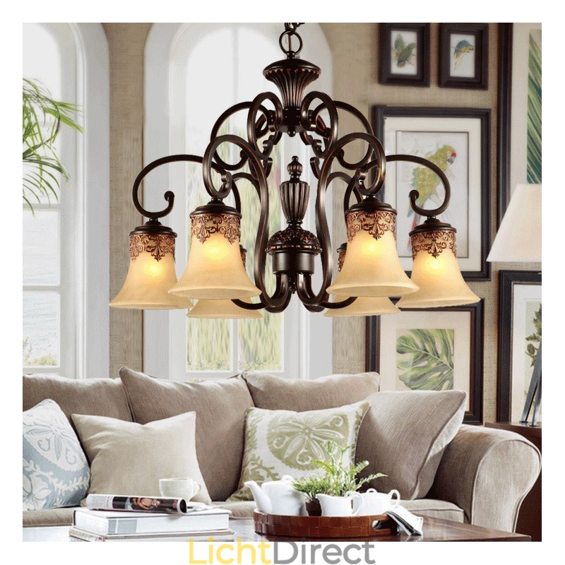 Kroonluchter Hanglamp 6 Lampen Vintage Landelijk Eiland Metaal+Glas