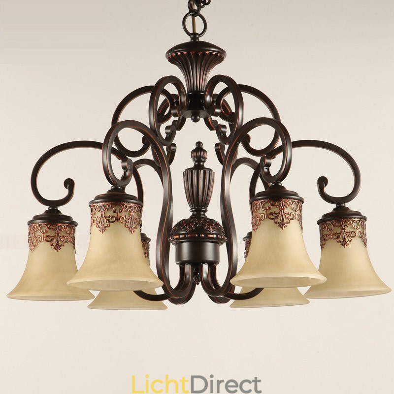 Kroonluchter Hanglamp 6 Lampen Vintage Landelijk Eiland Metaal+Glas
