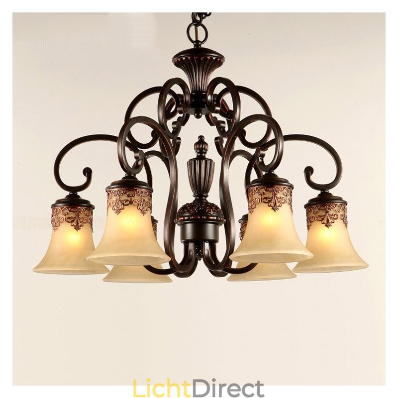 Kroonluchter Hanglamp 6 Lampen Vintage Landelijk Eiland Metaal+Glas