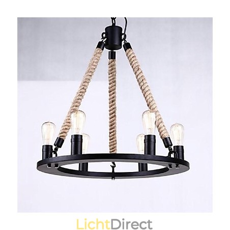 Hanglamp 6 lampen landelijke stijl smeedijzer Hanglamp 6 lampen landelijke stijl smeedijzer