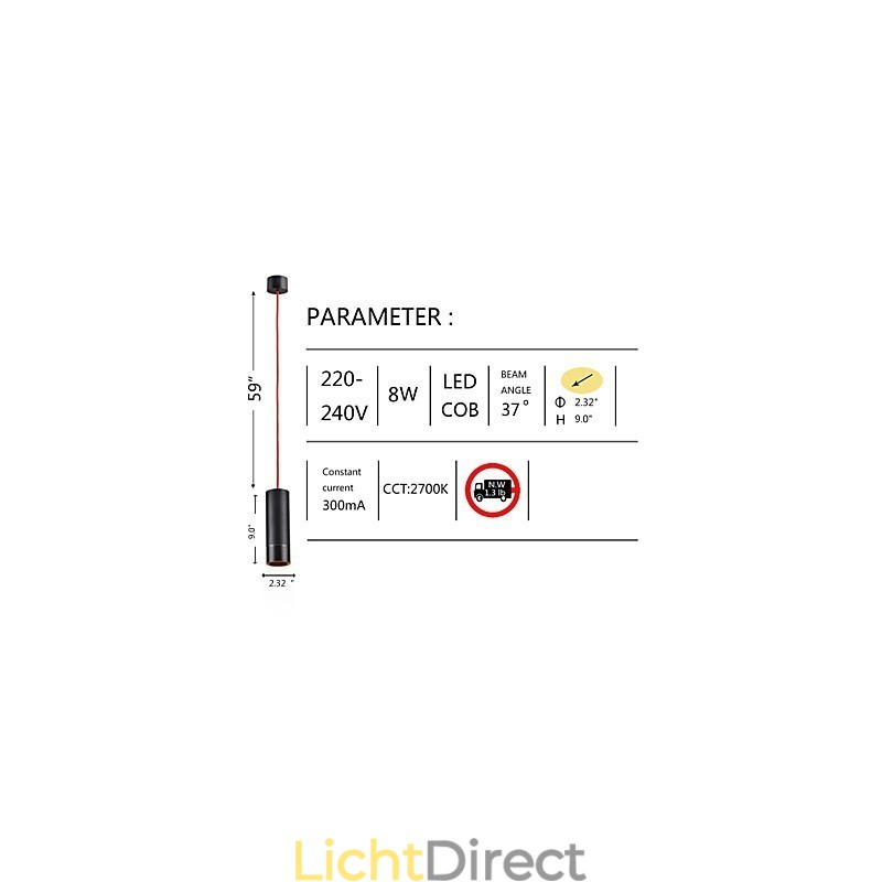 1-lichts mini hanglamp zwart geanodiseerd met aluminium
