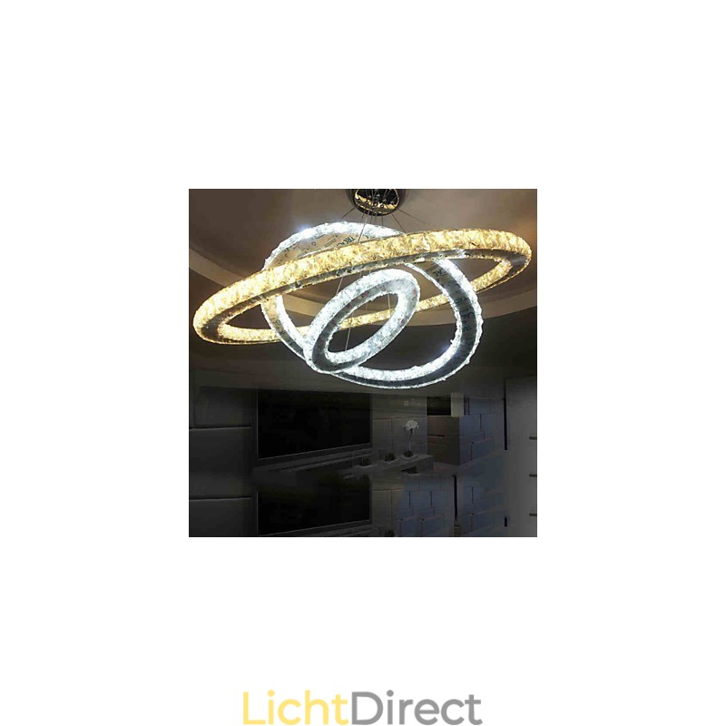 Dimbare ronde hanglamp met K9-kristal, warm en koel wit, met afstandsbediening