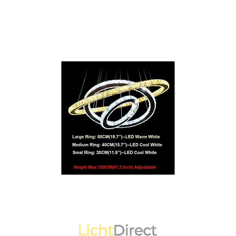 Dimbare ronde hanglamp met K9-kristal, warm en koel wit, met afstandsbediening