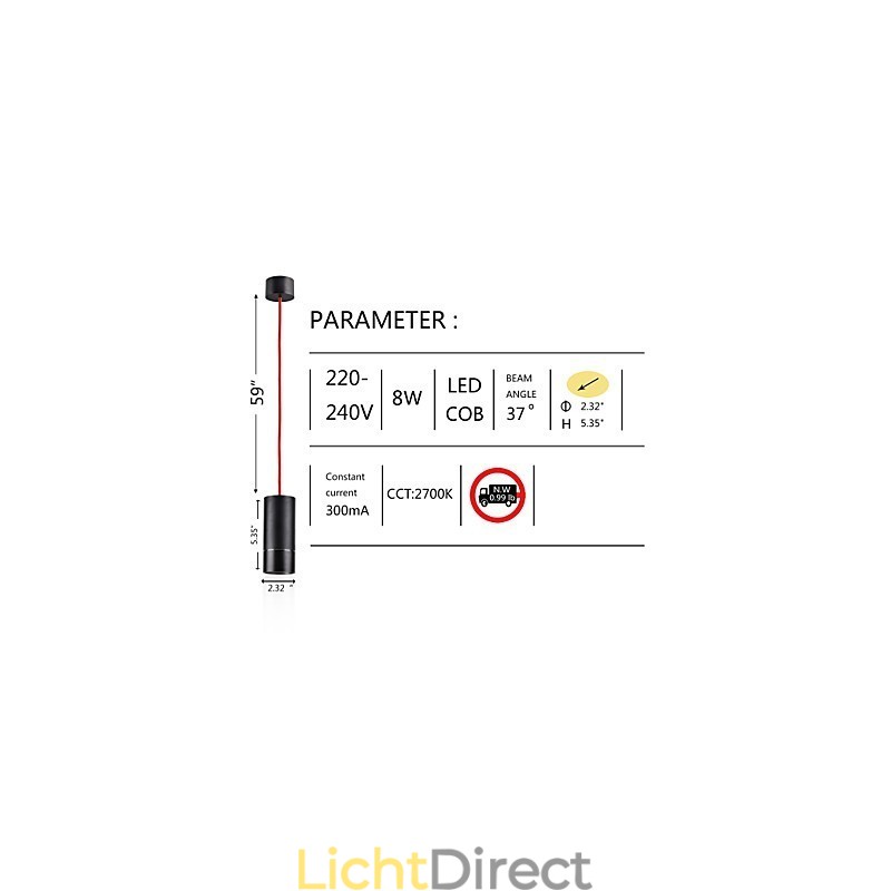 1-lichts mini hanglamp zwart geanodiseerd met aluminium