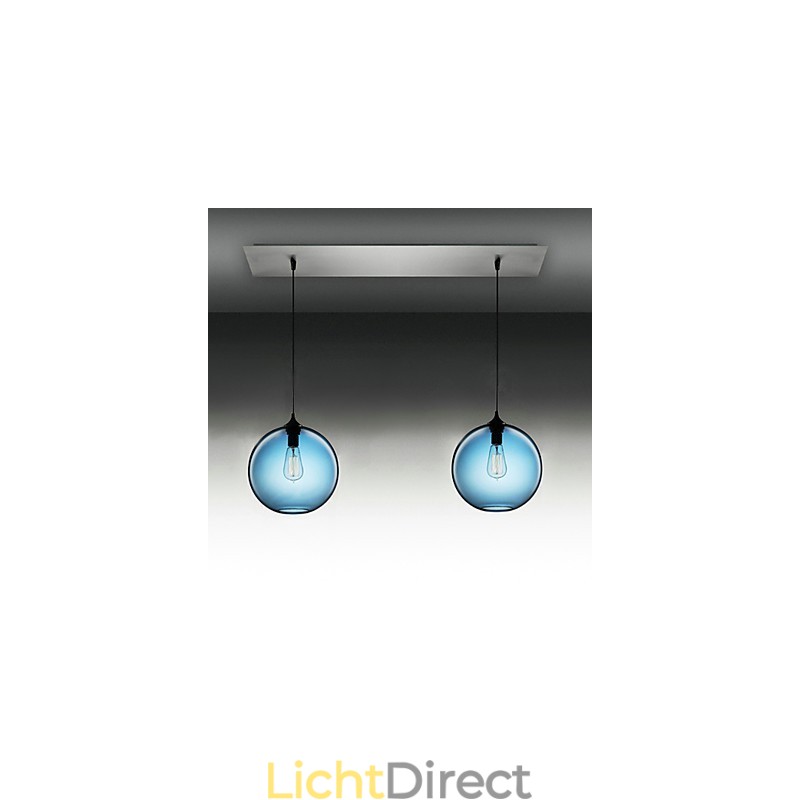 2-lichts moderne glazen hanglamp in rond blauw bubbelontwerp
