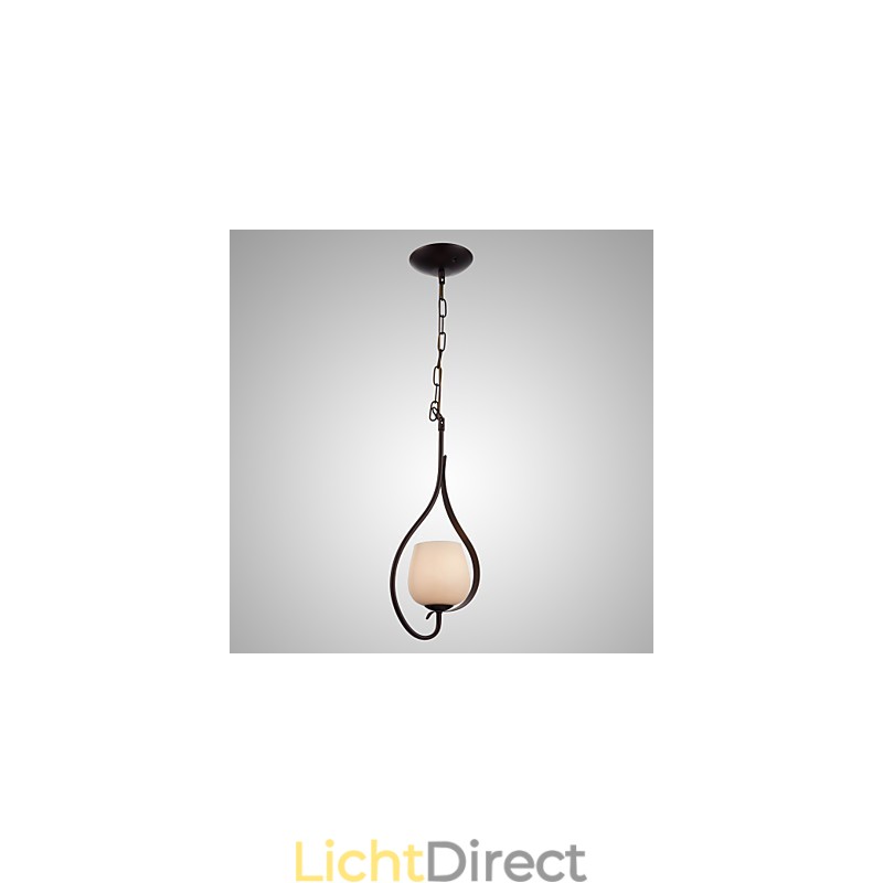 Hanglamp met ijzeren schilderij en glazen kap, klassieke verlichtingslamp met 1 kop