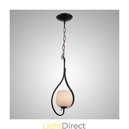 Hanglamp met ijzeren schilderij en glazen kap, klassieke verlichtingslamp met 1 kop