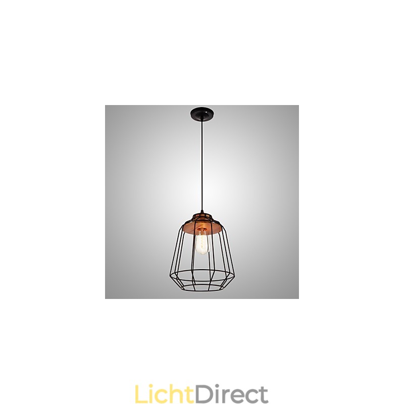 Hanglamp met ijzeren schilderij en houten midden, ijzeren kooiverlichtingslamp