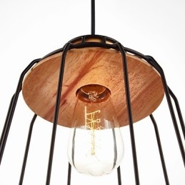 Hanglamp met ijzeren schilderij en houten midden, ijzeren kooiverlichtingslamp