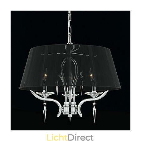 Elegante kristallen kroonluchter met 3 lampen in zwarte kap Elegante kristallen kroonluchter met 3 lampen in zwarte kap