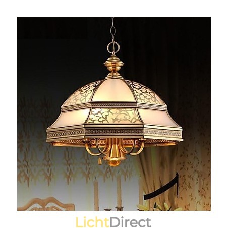 Messing hanglamp zes lampen vintage totaal koper glas