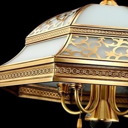 Messing hanglamp zes lampen vintage totaal koper glas