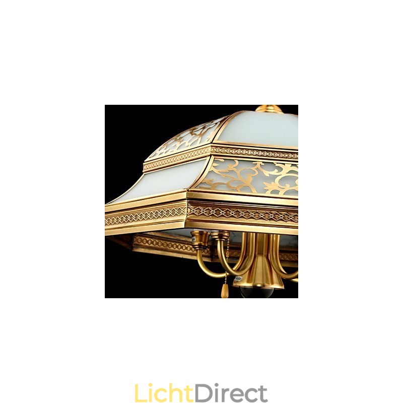 Messing hanglamp zes lampen vintage totaal koper glas