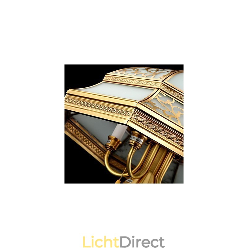 Messing hanglamp zes lampen vintage totaal koper glas