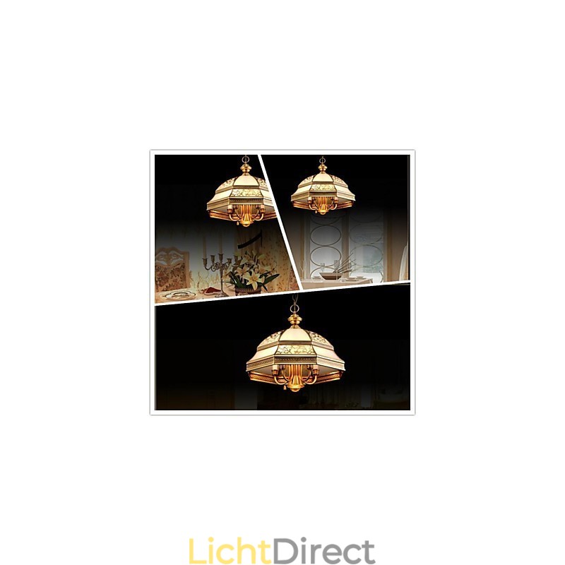 Messing hanglamp zes lampen vintage totaal koper glas