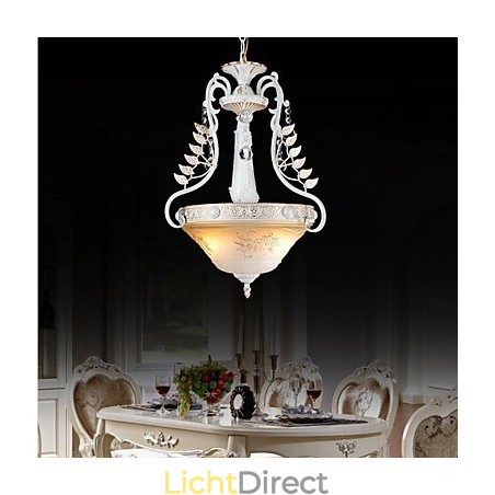 Witte hanglamp met twee lampen, patroon, glazen kap, handverguld, Europees retro klassiek