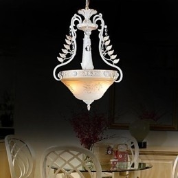 Witte hanglamp met twee lampen, patroon, glazen kap, handverguld, Europees retro klassiek