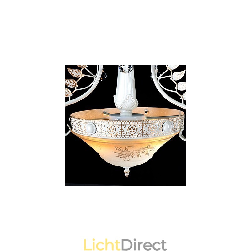 Witte hanglamp met twee lampen, patroon, glazen kap, handverguld, Europees retro klassiek