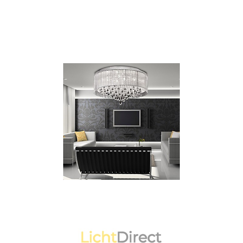 Elegante kristallen hanglamp met 8 lampen in cilindervormige kap