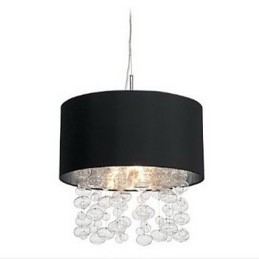 Moderne hanglamp met 7 lampen en zwarte stoffen kap (voet)