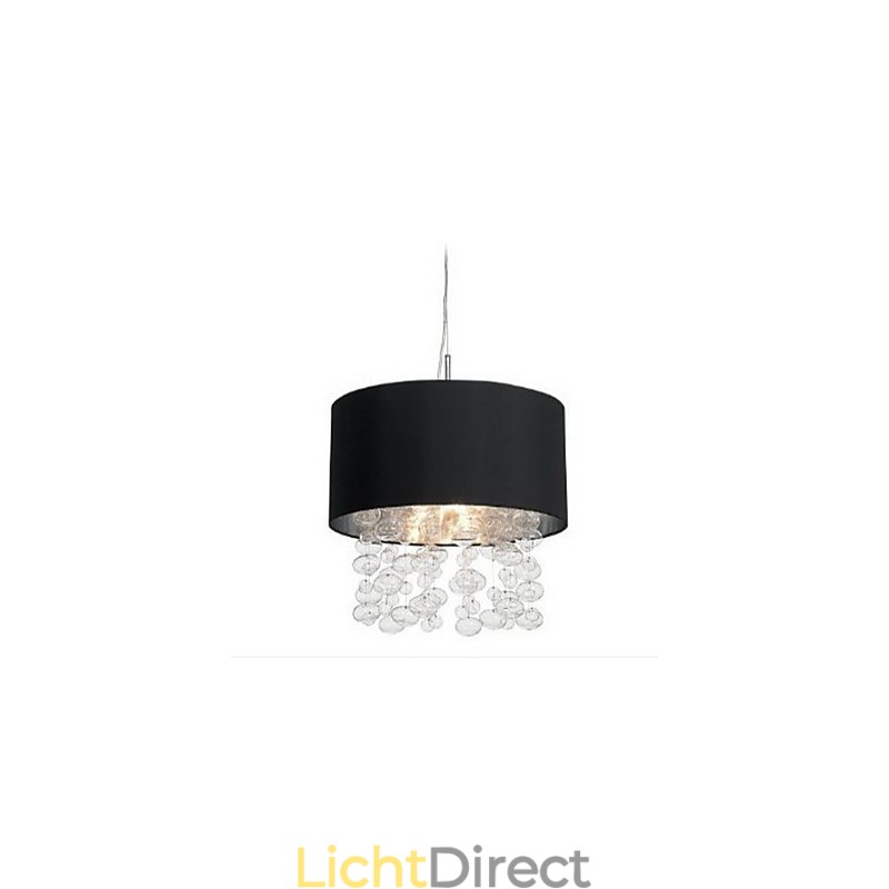 Moderne hanglamp met 7 lampen en zwarte stoffen kap (voet)
