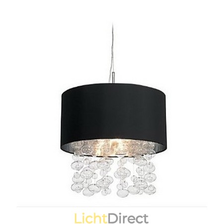 Moderne hanglamp met 7 lampen en zwarte stoffen kap (voet) Moderne hanglamp met 7 lampen en zwarte stoffen kap (voet)