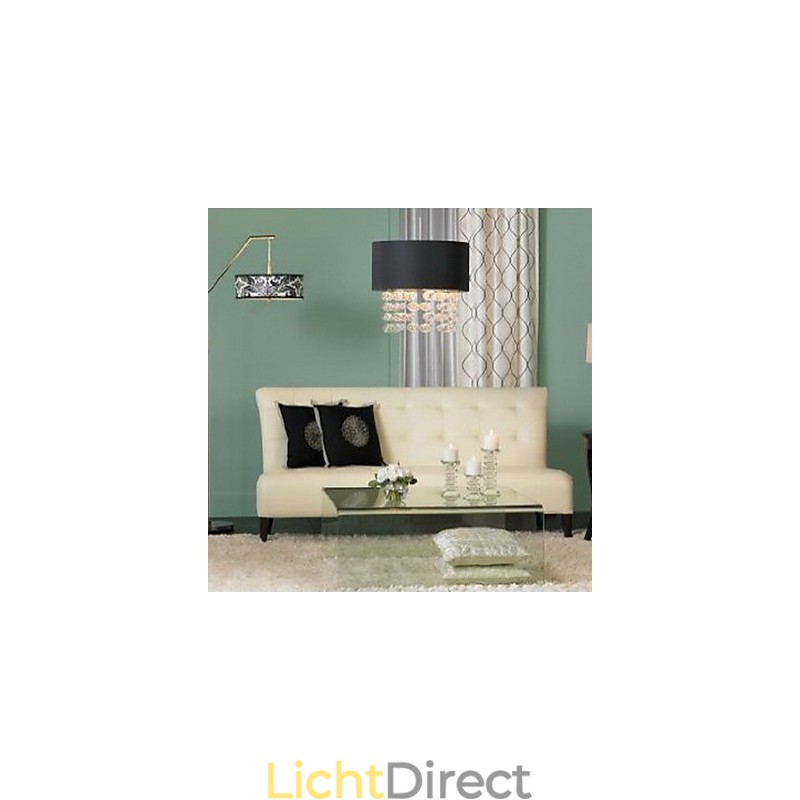 Moderne hanglamp met 7 lampen en zwarte stoffen kap (voet)