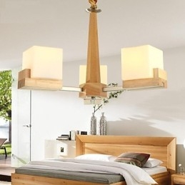 Eikenhouten hanglamp met drie lampen Eiken en glas