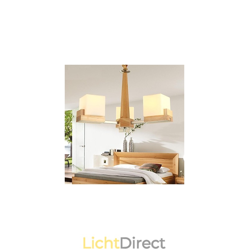 Eikenhouten hanglamp met drie lampen Eiken en glas
