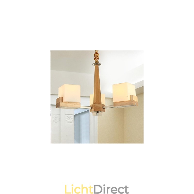 Eikenhouten hanglamp met drie lampen Eiken en glas