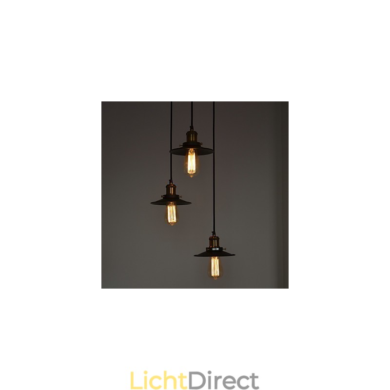 Vintage 3-lichts hanglamp in ijzeren kap